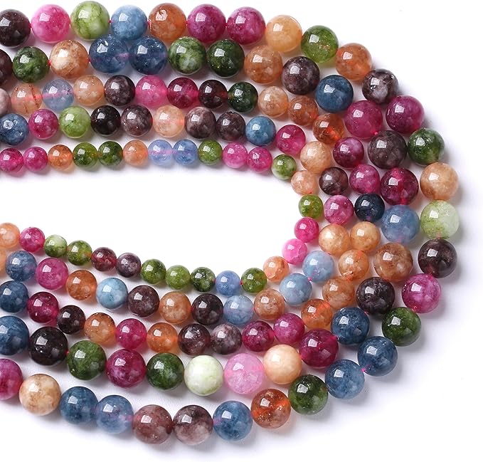 36pcs 10mm Natural Colorful Tourmaline Jade Stone Beads Round Loose Crystal Healing Energy Beads for Jewelry Making DIY Bracelet Necklace Earrings 15" (10mm, Colorful Tourmaline)