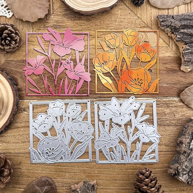 Lapoo Flowers Metal Cutting Die for Scrapbooking - Durable, Cut Stencils for DIY Scrapbook Photo Album Decorative Paper Card, Card Making Supplies, Embossing (Two Peony Flower Frames 6.1 x 3.1 in)