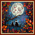 Joyhoor Stamped Cross Stitch Kits for Beginners, Needlepoint Kits for Adults, 11CT Counted Embroidery Kits-Cats Admiring The Moon 18x18 inchs