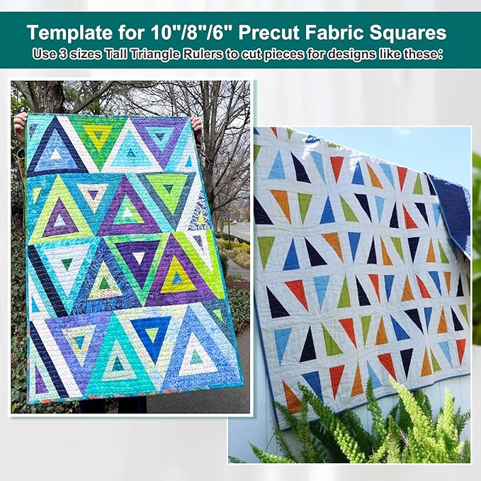 Kigley 3 Set Tall Triangle Rulers for Quilting 6 8 10 Inch Wedge Triangle & Wing Quilting Rulers and Templates Acrylic Quilt Templates for Sewing Layer Cake Patchwork Cutting Pattern DIY Craft (Green)