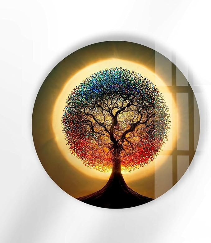 My Photostation.com 15.8''(40cm) Diameter Life of Tree Round Glass Wall Art Tempered Glass Printing Wall Decor Large Wall Art Wall Hangings