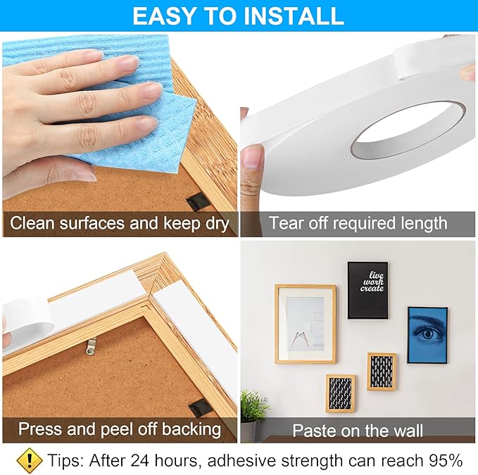 Double Sided Foam Tape 0.39In x 16.5FT 5 Pack, Mounting Tape Heavy Duty, Strong Adhesive Weatherproof Seal Strips for DIY Craft Picture Poster, Car & Gap Filling Mountings, Home Office Decor (White)