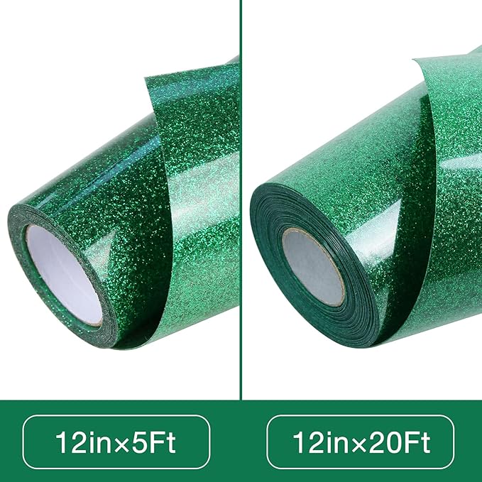TORC Green Glitter HTV Heat Transfer Vinyl Roll 12 inch x 20 ft Iron on Vinyl for T Shirts Crafts Bulk St. Patrick's Day Decor