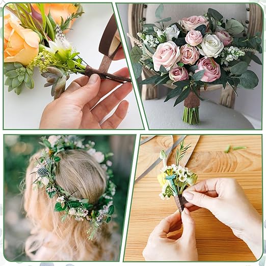 Phinus 9 Rolls Floral Tape, 1/2 Inch x 30 Yard Flower Tape, Green Floral Tape for Floral Crafts Supply, Bouquet Stem Wrapping, Wedding Bouquet (Brown)