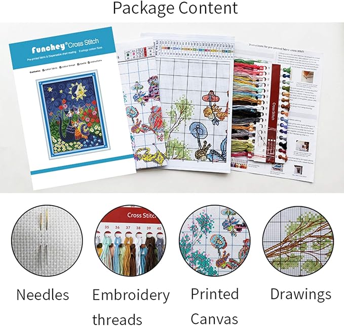 Funchey Stamped Cross Stitch Kits, DIY Cross Stitch Pattern for Adults Beginners Needlepoint Kits Embroidery Kit Arts and Crafts 11CT-Peacock Flowers 16x20 inch