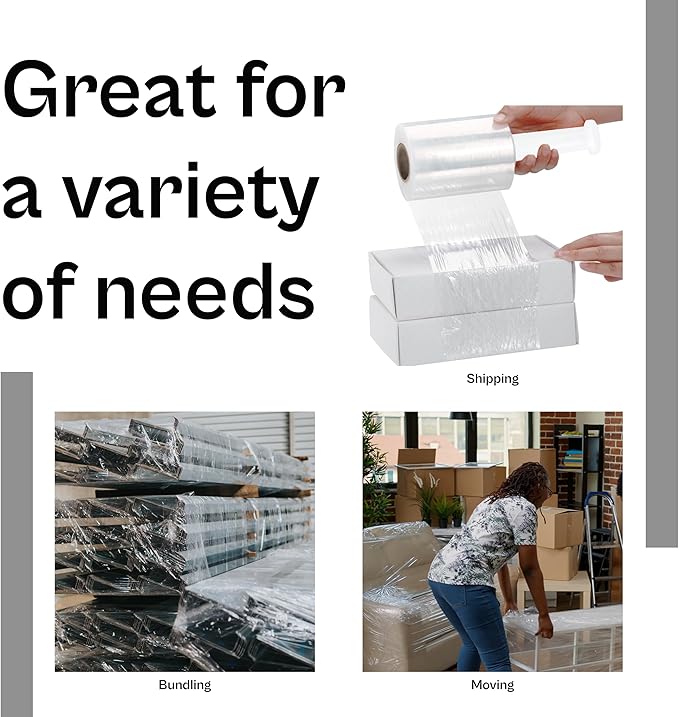 PSBM Mini Stretch Wrap with Handle, 12 Pack, 5 Inch x 700 Feet, 120 Gauge, Clear, Small Plastic Cling Film for Pallets Moving Storing