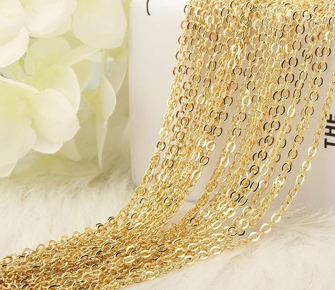 ALEXCRAFT Wholesale 12 PCS Gold Plated Brass Flat Cable Chain Finished Necklace Chains Bulk for Jewelry Making(20 Inch(2MM))