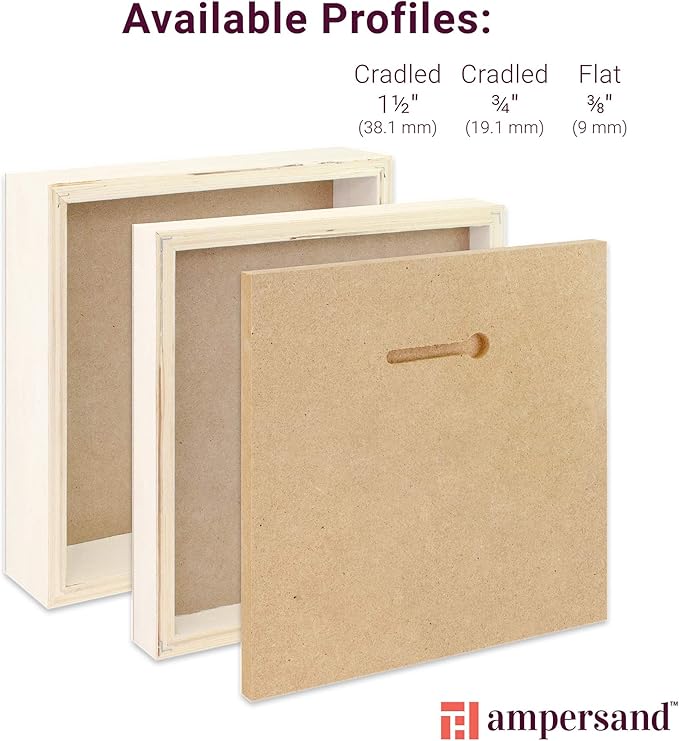 Ampersand Art Supply Wood Gesso Art Painting Panel: Canvas Texture, 3/8 Inch Depth, 8" x 8"
