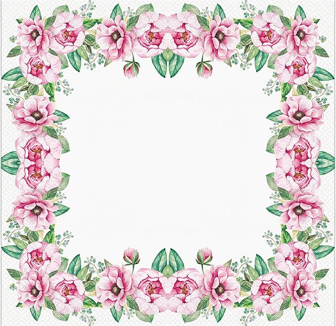 20-ct 13x13 Flowers Paper Luncheon Decoupage Napkins, 3-Ply Servilletas Printed Pink Roses Cocktail Napkin for Art, Dinner and Party, Disposable Napkins Decor