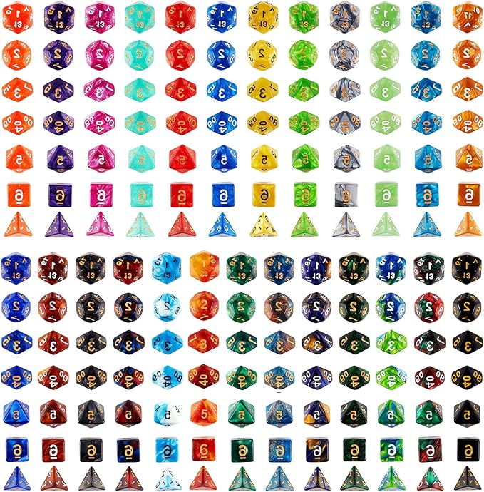 Coyeekn DND Dice Set, 25 x 7 (175 Pieces) Polyhedron Dice 25 Colors Dice for Dungeons and Dragons Tabletop Role-Playing Games with 1 Large Flannel Bag