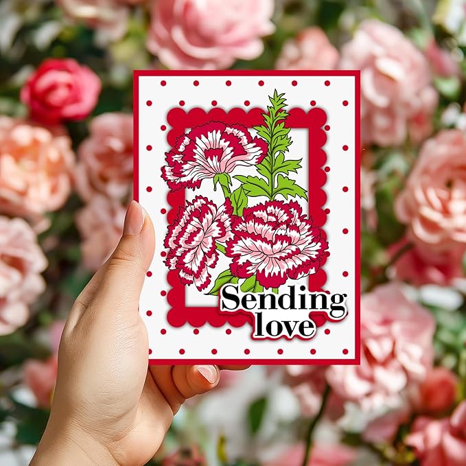 ORIGACH Dianthus Layering Stencil Stamp and Die Set for Card Making, Flower Stencil Template Silicone Clear Stamps and Metal Die Sets for DIY Scrapbooking Photo Album Crafting