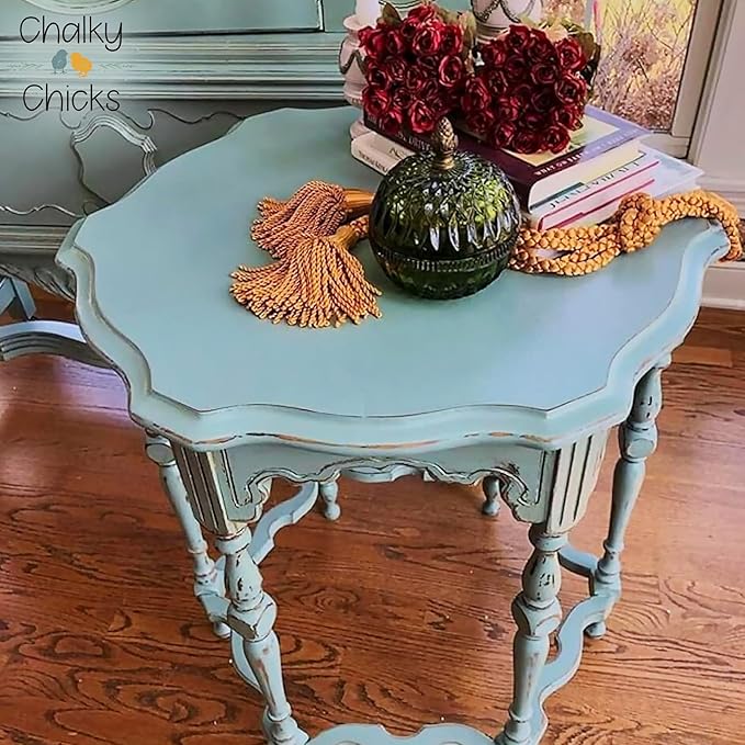 Chalky Chicks All-in-One Chalk Paint for Furniture or Cabinet - 4Fl Oz - Matte Finish Stormy Seas (Light Blue) for Metal, Wood Furniture Paint - No Sanding All-in-One for Home Decor & Crafts, USA Made