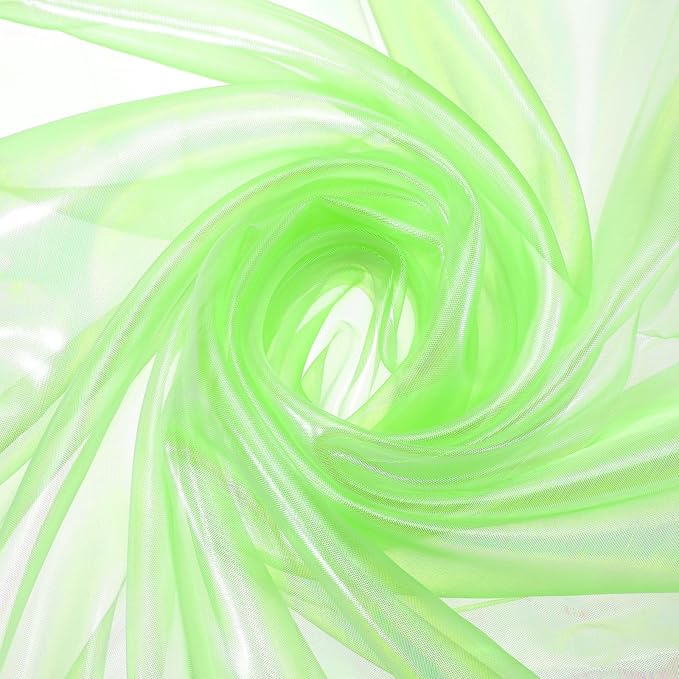 MECCANIXITY Iridescent Sheer Organza Fabric, 2 Yards x 59 Inches Solid Laser Holographic Shiny Fabric Organza Cloth for Wedding, Curtains, Costume, Photo Background, Fluorescent Green