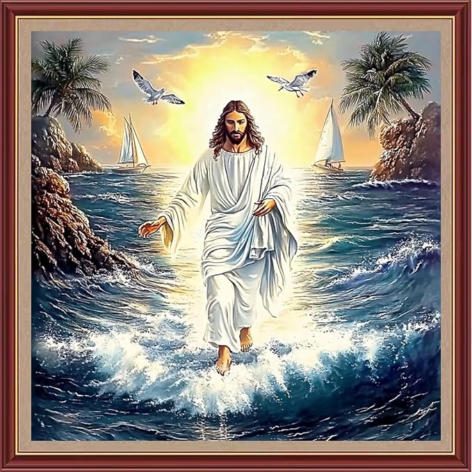 DMCXART Counted Cross Stitch Kits for Adults Needlepoint Kits Unprinted Cross Stitching Embroidery Kit 11CT Cross Stitch Supplies-The Radiant Jesus 18x18 inch