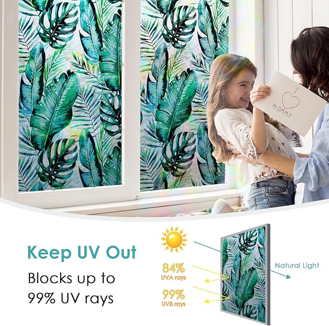 DKTIE Nature Pattern Rainbow Window Film Decorative Stained Glass Window Film Static Cling Films Easy Apply Removable Comes with Tools (U560-rainbow, 35.4" x 118.1")