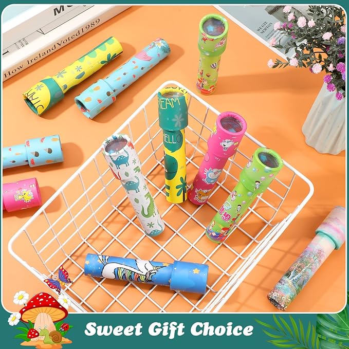 24 Pcs Classic Kaleidoscopes Educational Toys Return Gifts Paper Tumble Tube Prism Lens Old Fashioned Vintage Toys Party Favor Valentines Gift for Kids Stock Stuffer, Random Style(Cute Style)