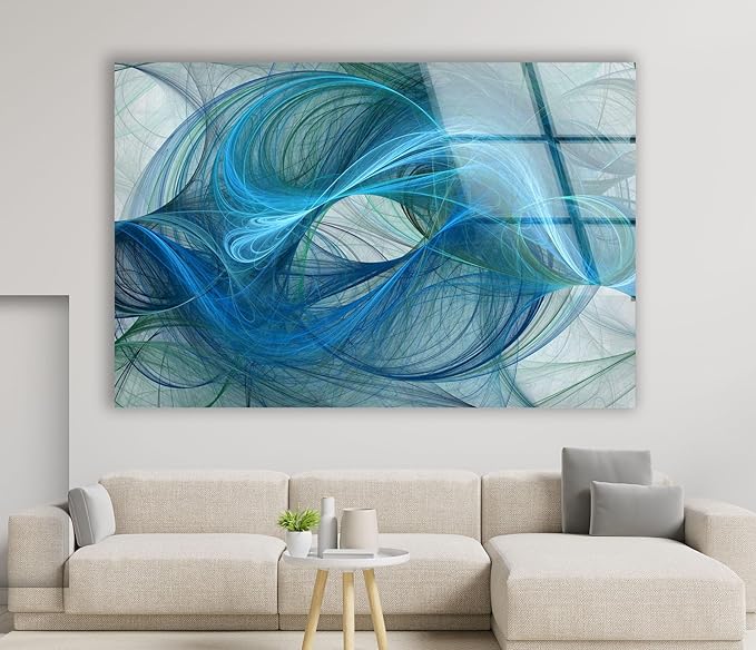 My Photostation.com 30Wx24H'' Blue Energy Abstract Wall Art – Fluid Motion Glass PrintTempered Glass Printing Wall Decor Large Wall Art Wall Hangings