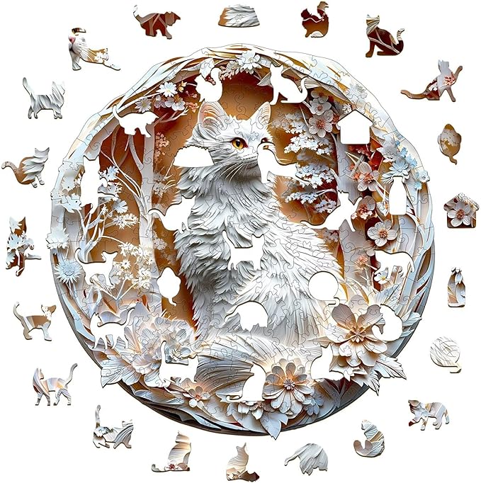 Wooden Puzzles Adults, 3D Cats Wooden Puzzles 300 Pieces, Unique Animal Shaped Wood Challenging Jigsaw Puzzles Gifts for Adults, 13.4x13.4in