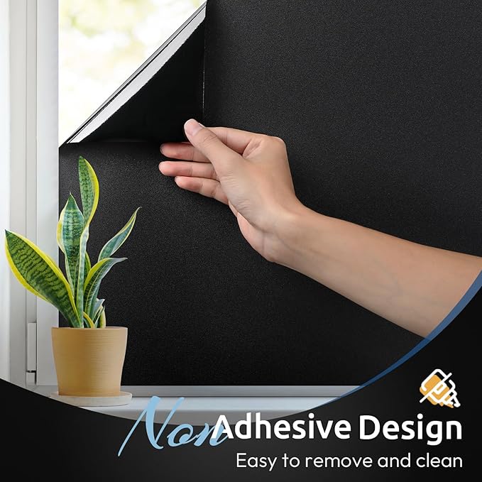 rabbitgoo Blackout Window Film, Sun Heat Blocking Privacy Cover for Glass, Removable Opaque Room Darkening Dark Black Out Window Covers Tint Shades for Home Day Sleep Light Blocker 11.8 x 118.1 Inches