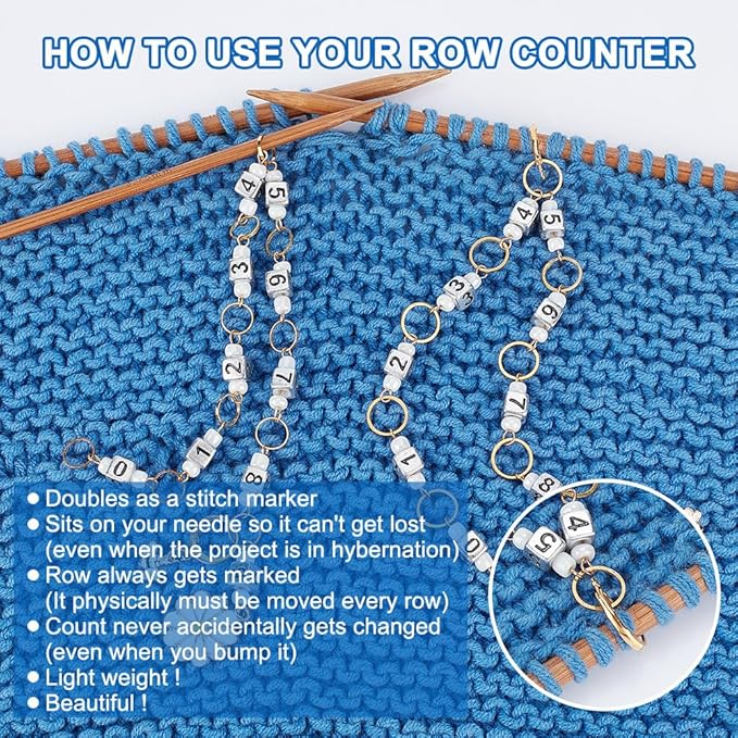 NBEADS 2 Pcs Flower and Bee Knitting Row Counter Chains, Number Beads Acrylic Stitch Markers Row Counting Accessories for Knitting Crochet Tracking Project Progress