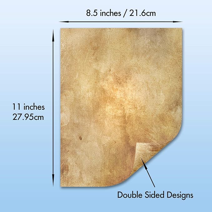 Vintage Paper, 60-Sheets Antique Paper, Letter Size, 8.5 x 11 Inches, 6 Double Sided Designs, Decorative Parchment Paper for Writing, Printing, Arts and Crafts