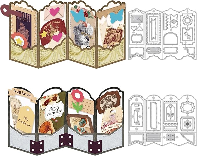 2PCS Folding Greeting Card Cutting Dies Metal Die Cuts for Card Making Label Embossing Template Dies Folding Frame Background Die Cuts Paper Craft DIY Template for Birthday Album Gift Decor
