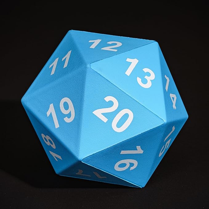 Large Foam D20 Dice, 80mm D20 DND Spindown 20 Sided Dice D&D Polyhedral with Drawstring Bag for Role Playing Games (Blue)
