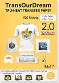 TransOurDream Heat Iron on Transfer Paper for Light T Shirts (500 Sheets, 8.5x11", 2.0) Printable HTV Heat Transfers Vinyl for Inkjet Printer, Iron on Transfers for Light Fabric