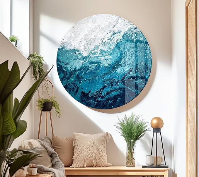My Photostation.com 30Wx24H'' Blue Waves Abstract Glass Wall ArtTempered Glass Printing Wall Decor Large Wall Art Wall Hangings