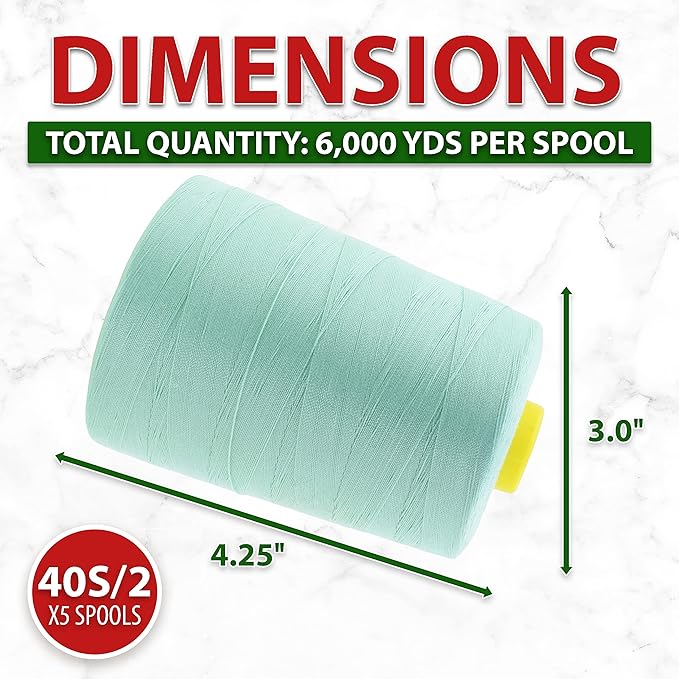 Mandala Crafts 5 Pack of Serger Threads Cones Spools - 40S/2 30000 Yards Polyester Pastel Threads for Sergers Machine and Overlock Quilting Sewing Machine