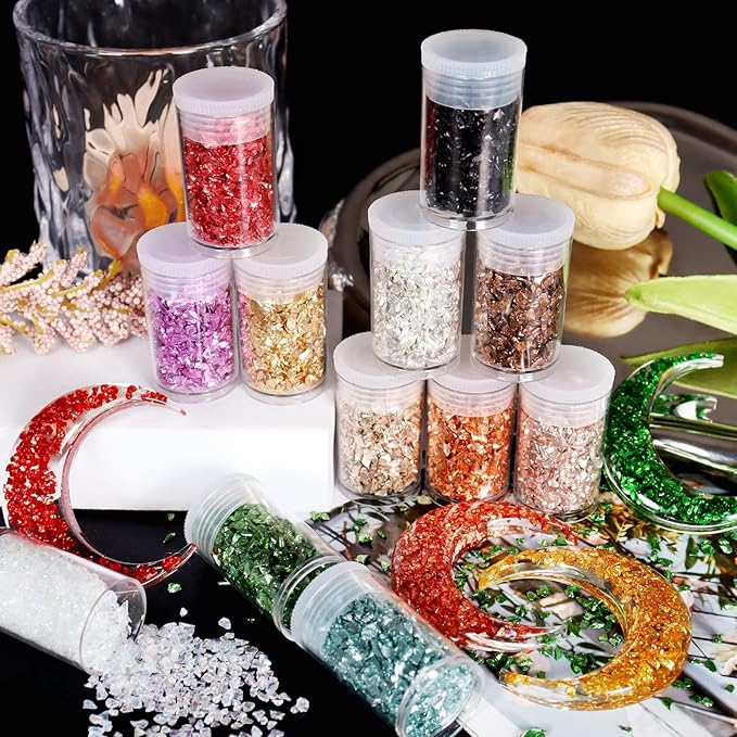 Matio 12 Colors Crushed Glass Irregular Glitter, 4.23oz/ 120g Crushed Broken Glass Sprinkle Chips for Resin Epoxy Jewelry DIY,Shattered Crystal Flakes Sequins for Nail Art Decor Phone Case Vase Filler