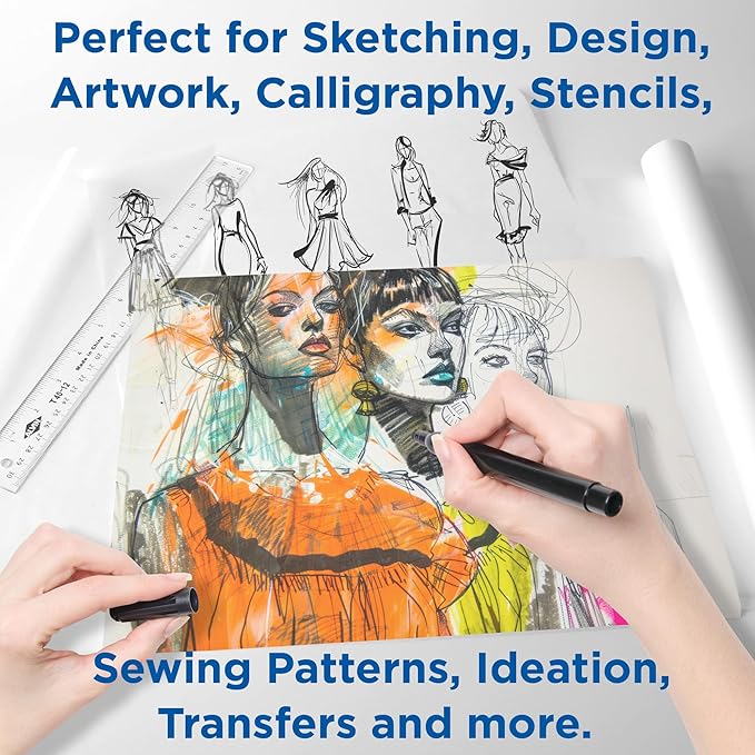 ALVIN 55W-A Lightweight Tracing Paper Roll, White, Suitable with Ink, Charcoal, Felt Tip Pen, for Sketching or Detailing - 12 Inches, 20 Yards, 1-inch Core