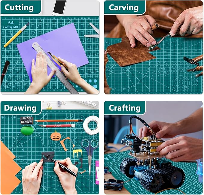 Cutting Mat 9"x12" Self Healing Cutting Mat Size Double Sided 5-Ply Rotary Sewing mat for Crafts Fabric Quilting Hobby Art Clay Precision Scrapbooking Project, A4, Green 4PCS
