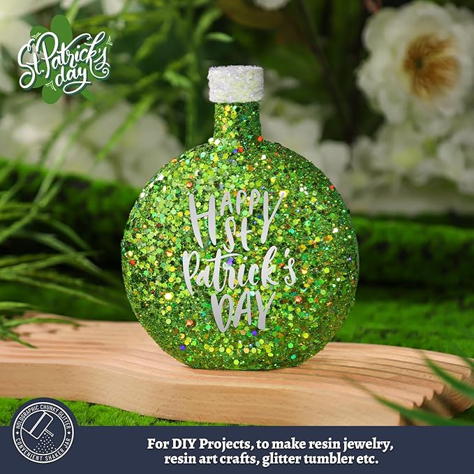LEOBRO Green Glitter, 160g/5.64oz Light Green Chunky Glitter for Crafts, Resin, Body Nail, DIY Decorations