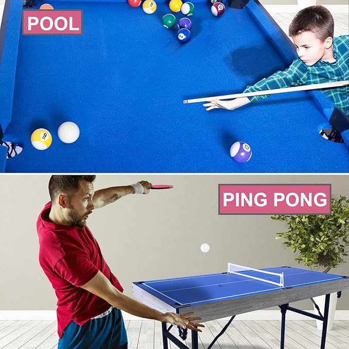 54" 5in1 Multi-fuction Games Table,Folding Multi Game Combination Table Set with Soccer Foosball Table,Pool Table,Hockey Table,Table Tennis Table,Basketball