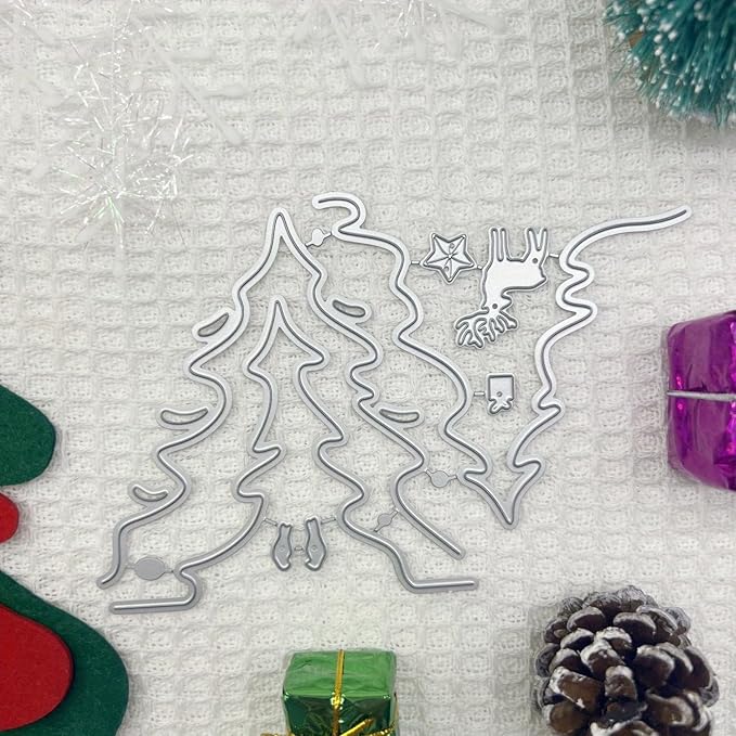 Festivals Metal Cutting Die for Scrapbooking, Christmas Cut Stencils for DIY Scrapbook Photo Album Decorative Paper Card, Card Making Supplies, Embossing (Tree & Fawn 6.1 x 4.2 in)