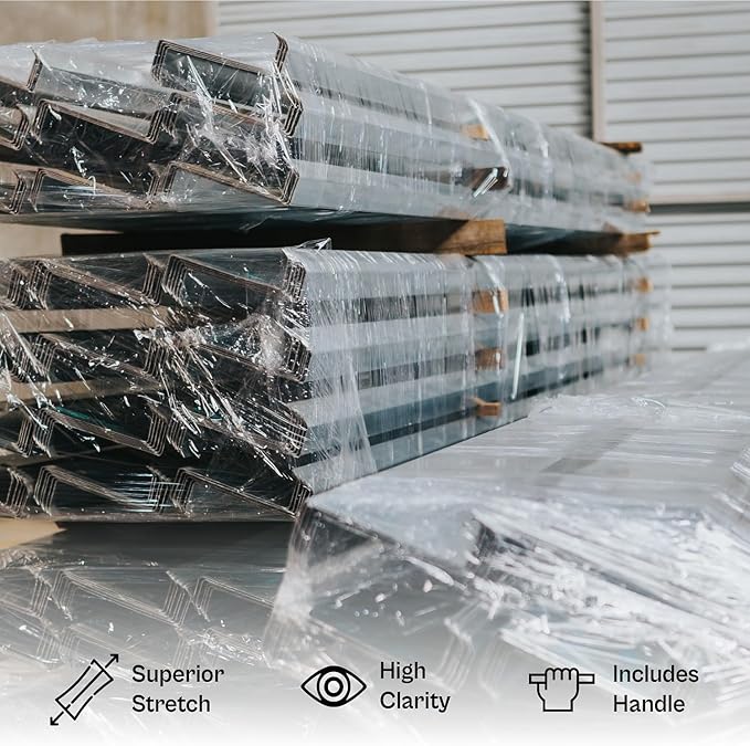 Mini Stretch Wrap for Packing with Handles, 12 Pack, 5 Inch x 1000 Feet, 50 Gauge, Durable Clear Plastic wrap for Moving, Packing wrap Plastic roll Also a Furniture Wrap
