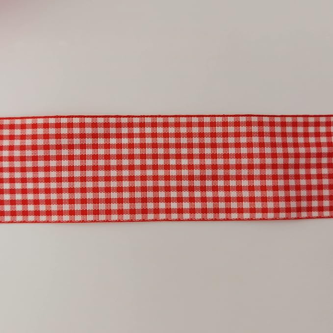 1.5 Inch Red and White Woven Edge 100% Polyester Gingham Ribbon 25 Yards Each Roll (1-1/2", Red)