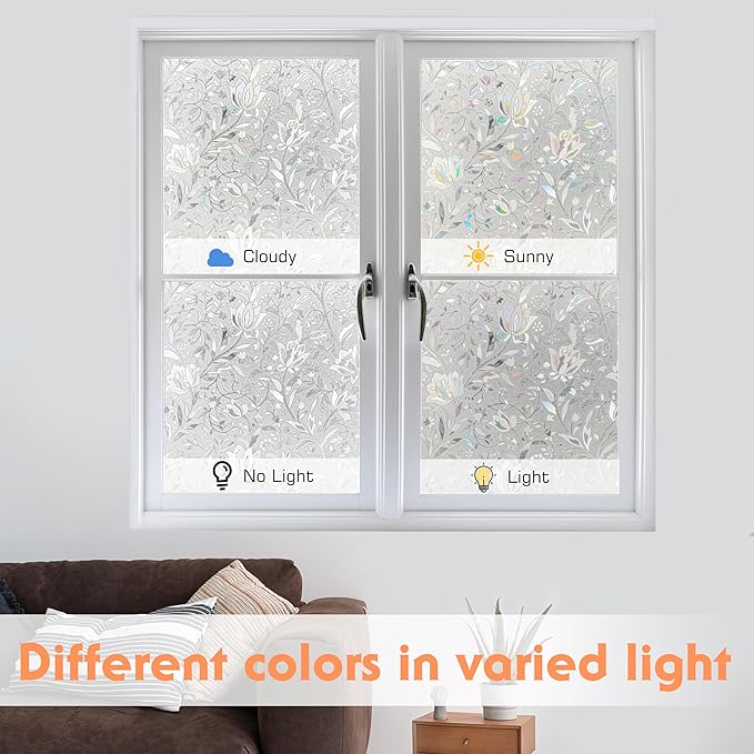 Hilarious Privacy Window Film, Tulip Window Vinyl, Stained Glass Static Stickers, 3D Decorations for Glass Windows, Removable Window Covering, Adhesive-Free Stickers (11.8'' x 78.7'')