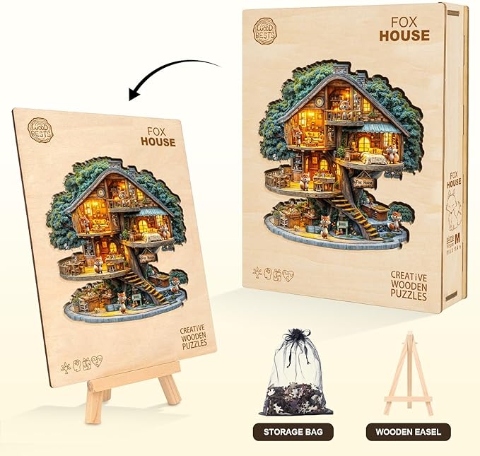 Wooden Puzzles for Adults, Fox House Puzzles, Wood Adult Puzzle, Birthday Gifts for Puzzle Lover (L-13.4 * 13.4 in 270pcs)