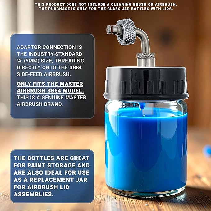 Master Airbrush Brand Box of 10-Each TB-007 Empty 3/4-Ounce, (22cc) Glass Bottle for SB84 Side-Feed Mount Airbrush
