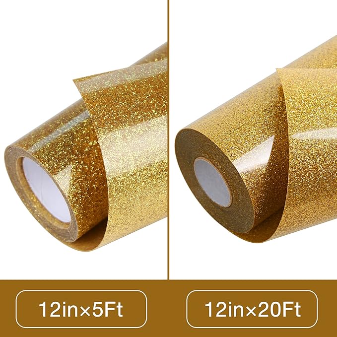 TORC Gold Glitter HTV Heat Transfer Vinyl Roll 12 inch x 20 ft Sparkly Iron on Vinyl for T Shirts Crafts Bulk