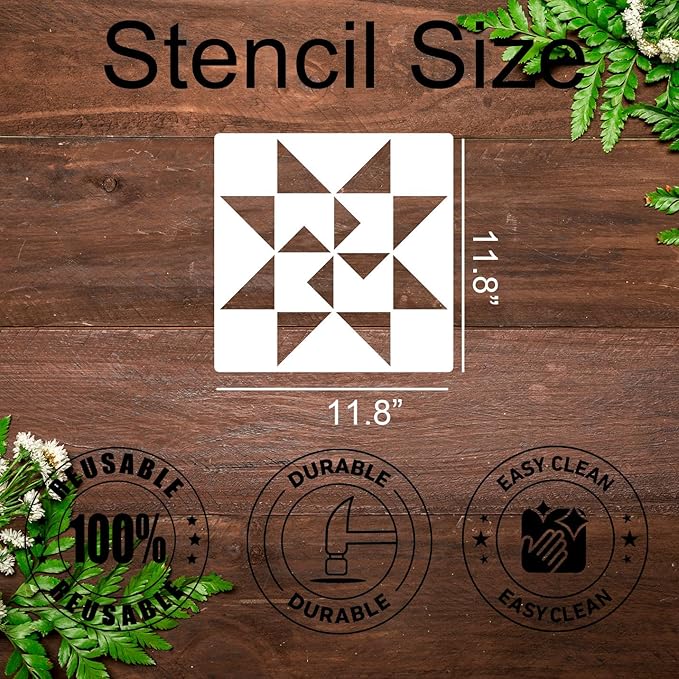 Barn Quilt Stencils for Crafts Reusable 12” Quilt Block Stencil Drawing Templates for Painting on Wood Wall Canvas Fabric