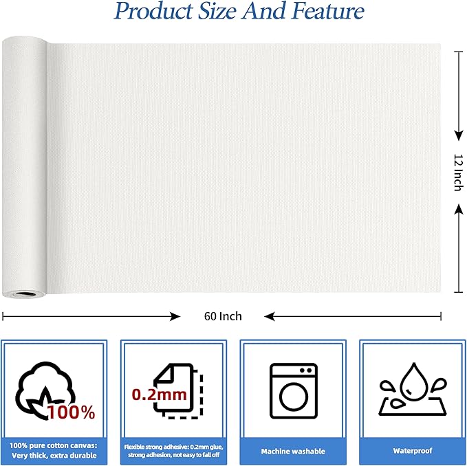 KING MOUNTAIN Canvas Iron on Patch,12"×60",Waterproof 100% Cotton Fabric Repair Patch,Used for Various Sofa,Tent,Clothes,Seats,Suitcases (White,Waterproof)
