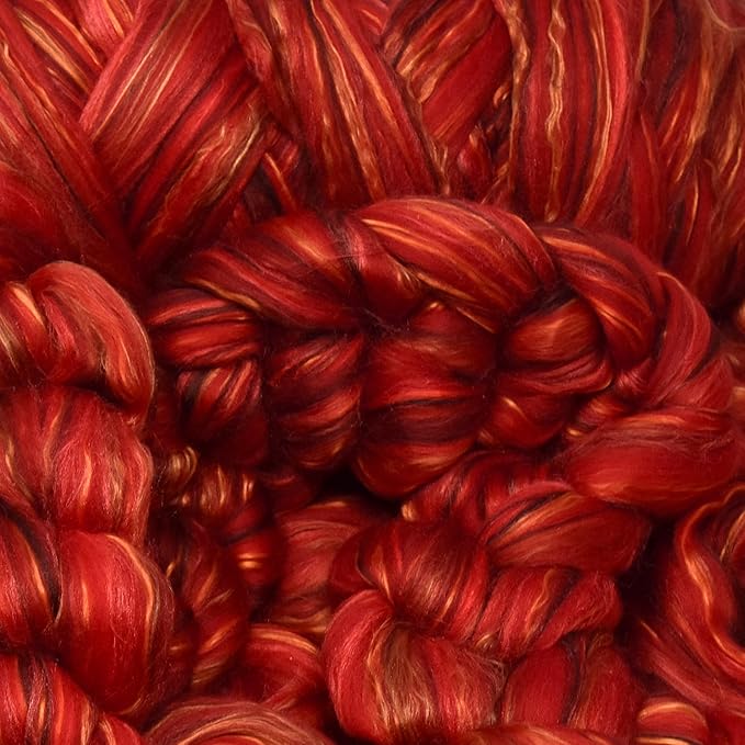 Merino Silk Luxe Tonal Designer Blend. Superfine Merino, Mulberry Silk, Tussah Silk. Top Roving for Spinning or Felting. Garnet Caress 4oz
