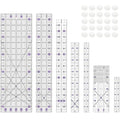 Quilting Ruler, Sewing Ruler, 8 Pack, Acrylic Quilting Templates(6"x17", 3"x17", 2"x16", 1.5"x12", 1"x12", 1"x6", 8"x3"), Non Slip Rings 25 Pieces, Sewing and Quilting Supplies - Clear/Purple