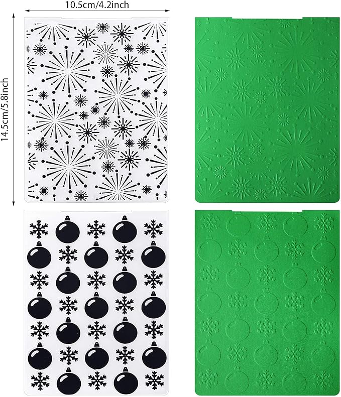 4 Pieces Christmas Plastic Embossing Folder Christmas Embossing Template Snowflake Bells Pattern Scrapbooking Embossing for Christmas Craft Cards Decorations