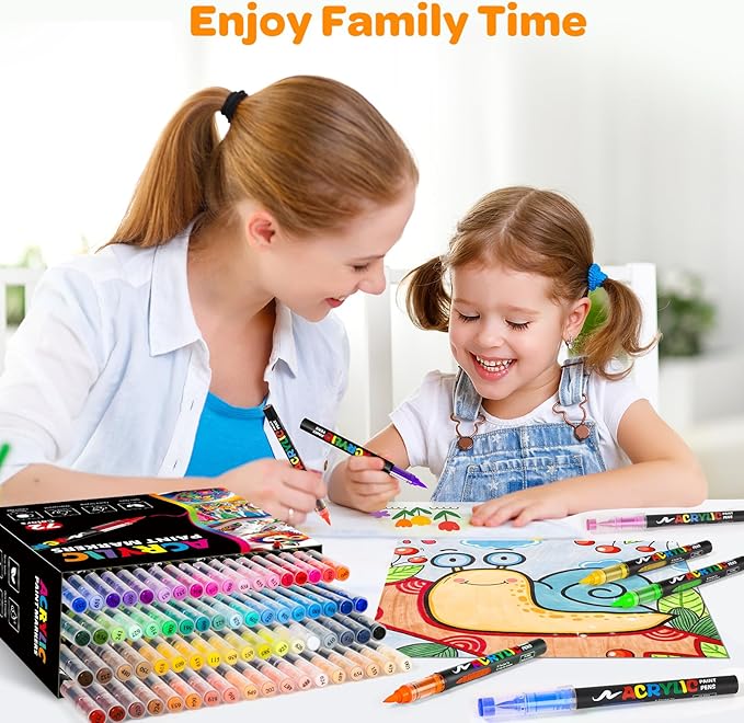 72 Colors Acrylic Paint Markers, Soft Brush Tip Pens and Markers, Water-Based Acrylic Paint Pens for Wood, Stone, Canvas, Glass, Fabric, Egg, Rock Painting and DIY Crafts Art Supplies