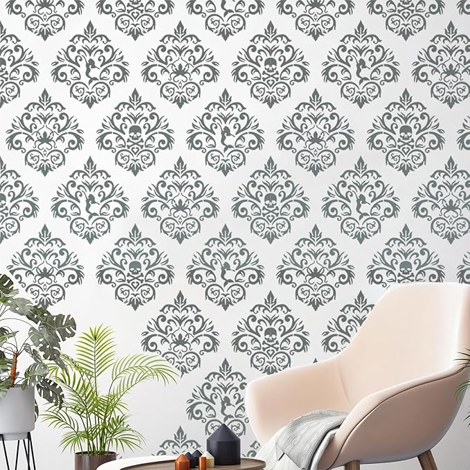 Damask Stencils for Walls 12inch Damask Stencil Large Texture Stencils Mixed Medium Layering Templates for Painting on Wood Furniture Canvas Paper Fabric