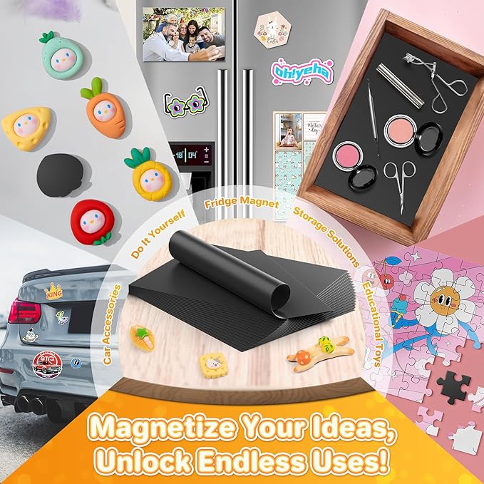 FINDMAG Magnetic Adhesive Sheets, 6 Pack Each 5" x 7" Flexible Magnet Strips with Self Adhesive Backing, Cut and Customize Sheets Magnet for Picture, Photo, Craft, DIY and Stickers
